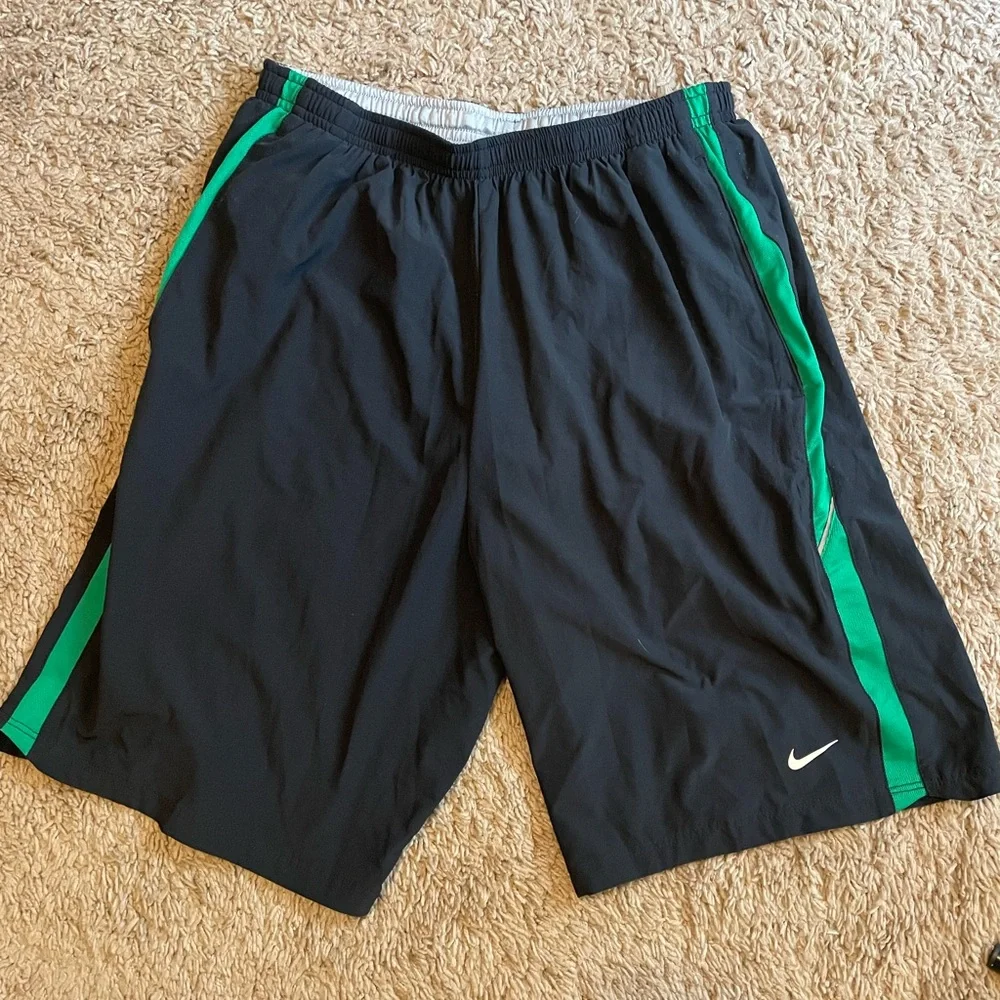 Nike Dri—Fit Men's Athletic Shorts in Black with Green Stripes